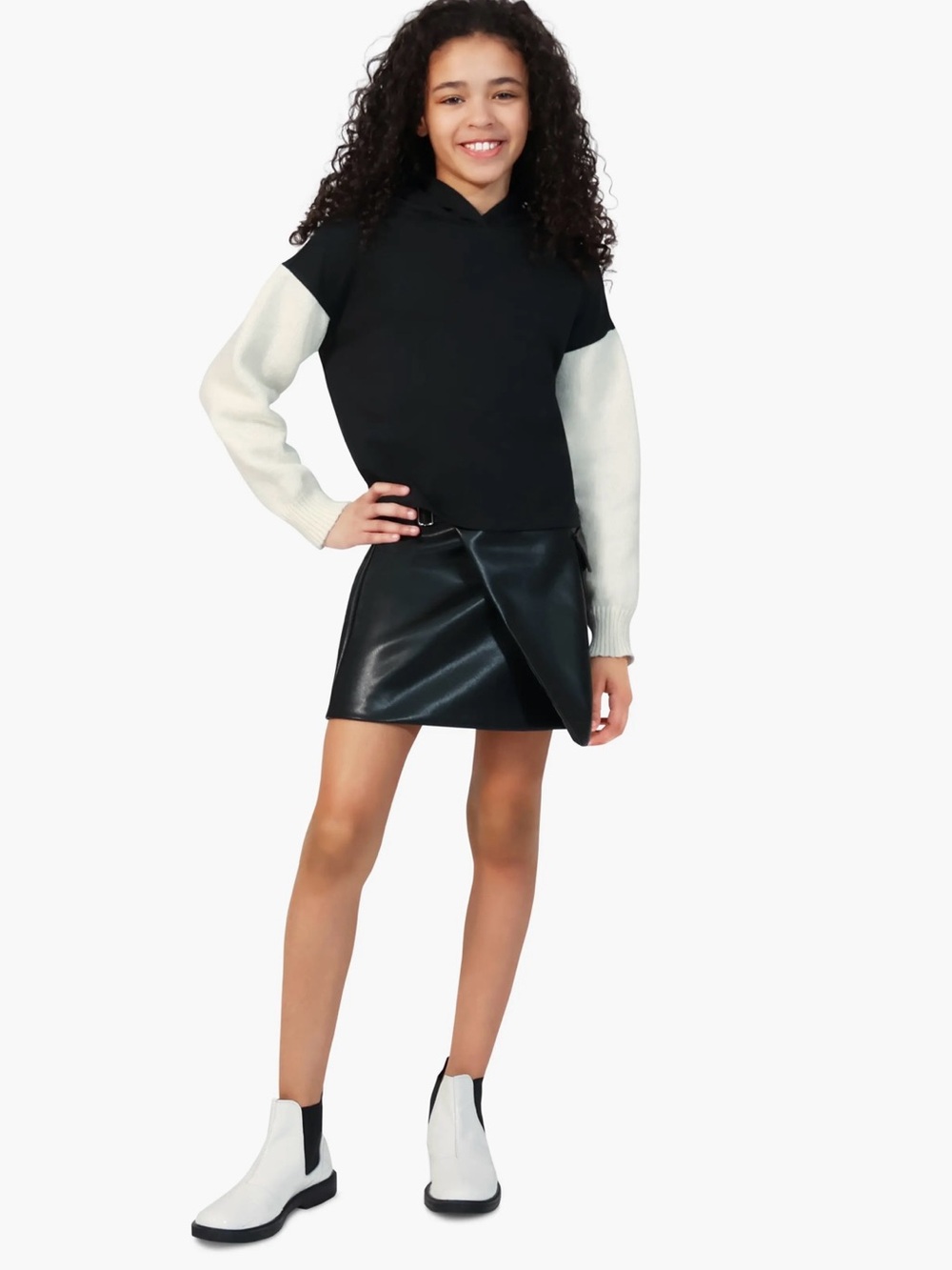 Habitual Black Faux Leather Mini Skirt with Belted Waist